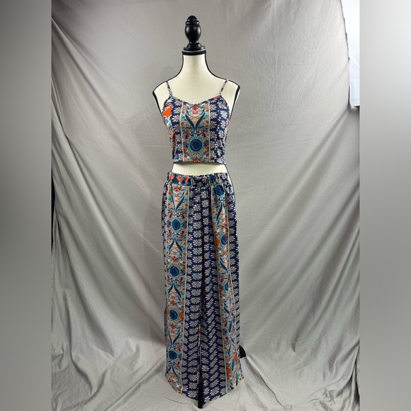 Boho Floral Printed Cami Tank Top And Side Split Pant - Picture 7 of 9